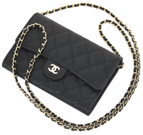 シャネル 財布 A84512 CHANEL クラシック チェーンクラッチ ミディアム チェーンウォレット ストラップ付き長財布 CCマトラッセ